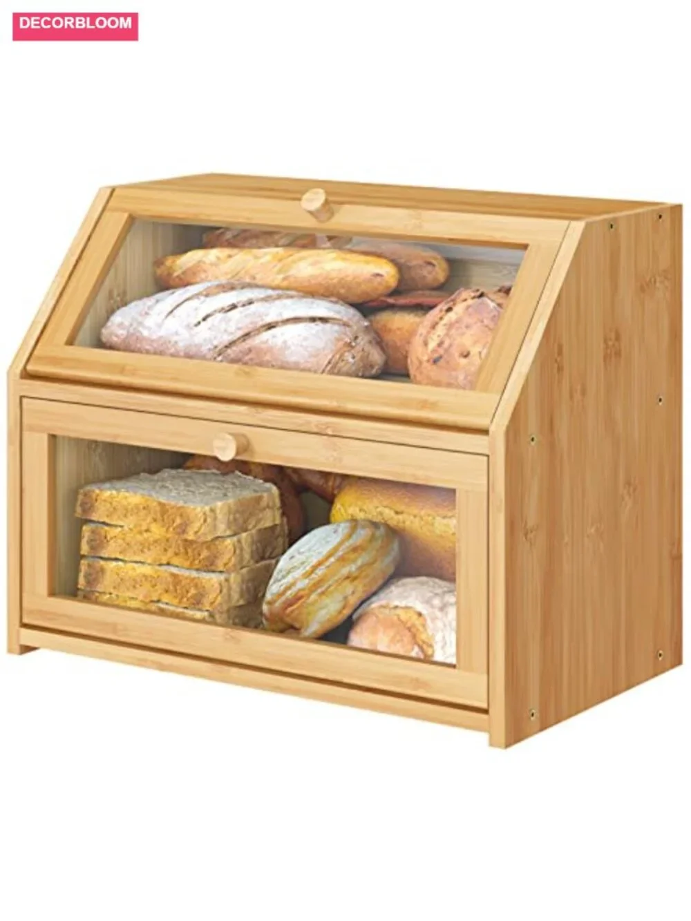 Bamboo Bread Box for Kitchen Counter, Large Capacity with Acrylic Door, Food